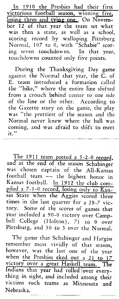 Article summarizing College of Emporia football 1910-1912