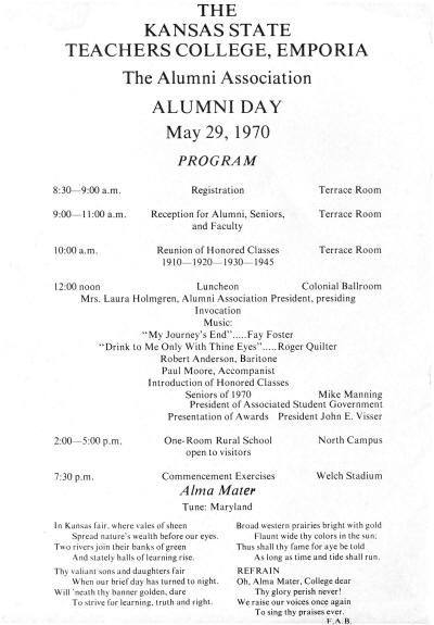 Alumni Day Program, May 29, 1970 for Bill Hargiss