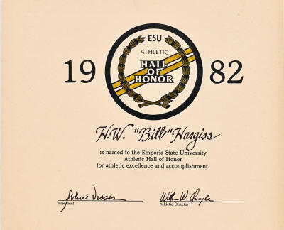 ESU Hall of Honor to Bill Hargiss, 1982