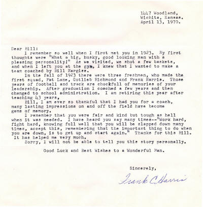 Frank Harris Letter