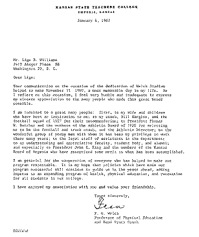 Letter from F. G. Welch to Lige Williams