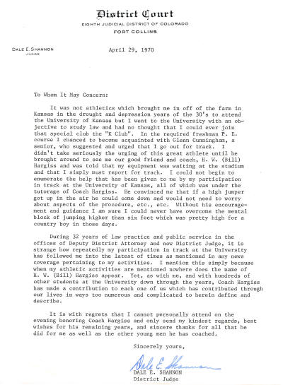 Dale Shannon Letter