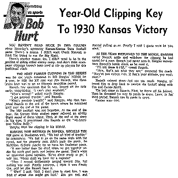 Bob Hurt column on Bill Hargiss' 1930 Kansas Victory