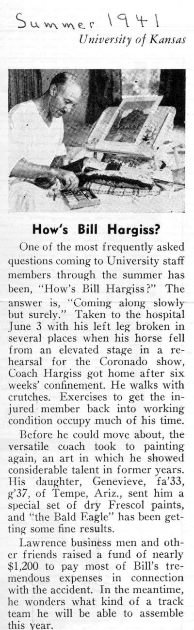 Bill Hargiss on the mend in 1941