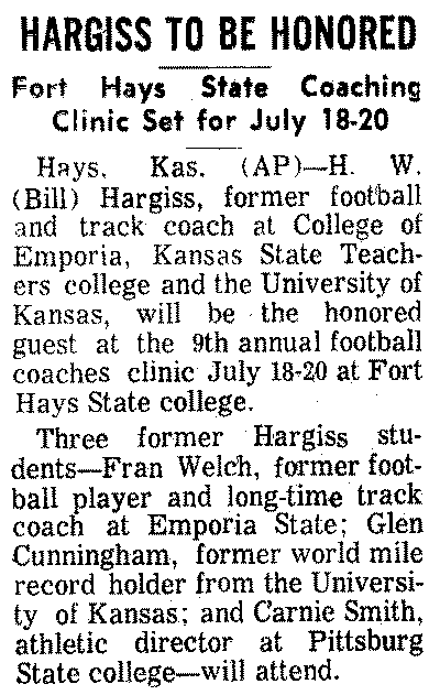 Hargiss to be Honored