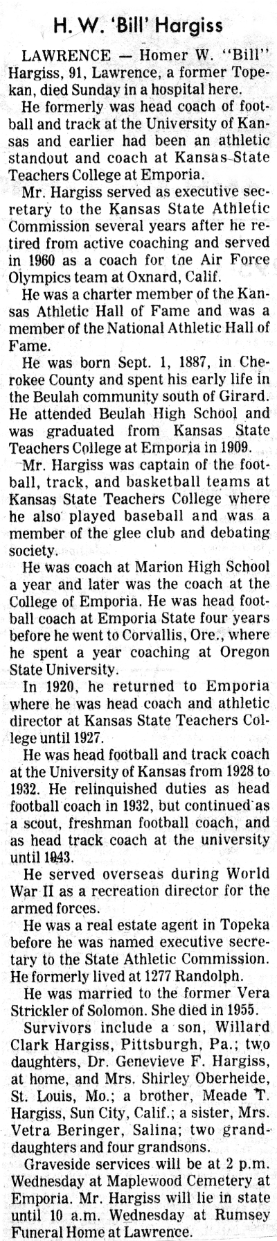 Bill Hargiss obituary in the Topeka Capitol-Journal