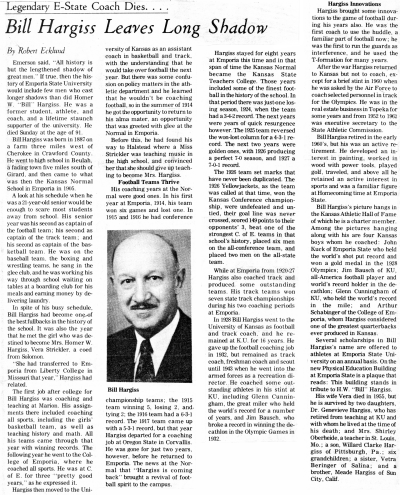 Bill Hargiss Leaves Long Shadow - Emporia Gazette 1978