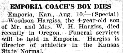 Woodson Hargiss obituary 1920