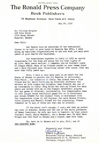 Howard Hobson Letter