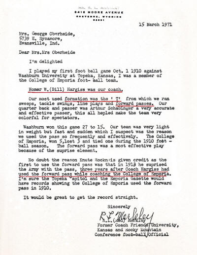 Raymond "Red" Markley Letter