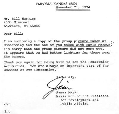 Letter from James Meyer to Bill Hargiss 1974